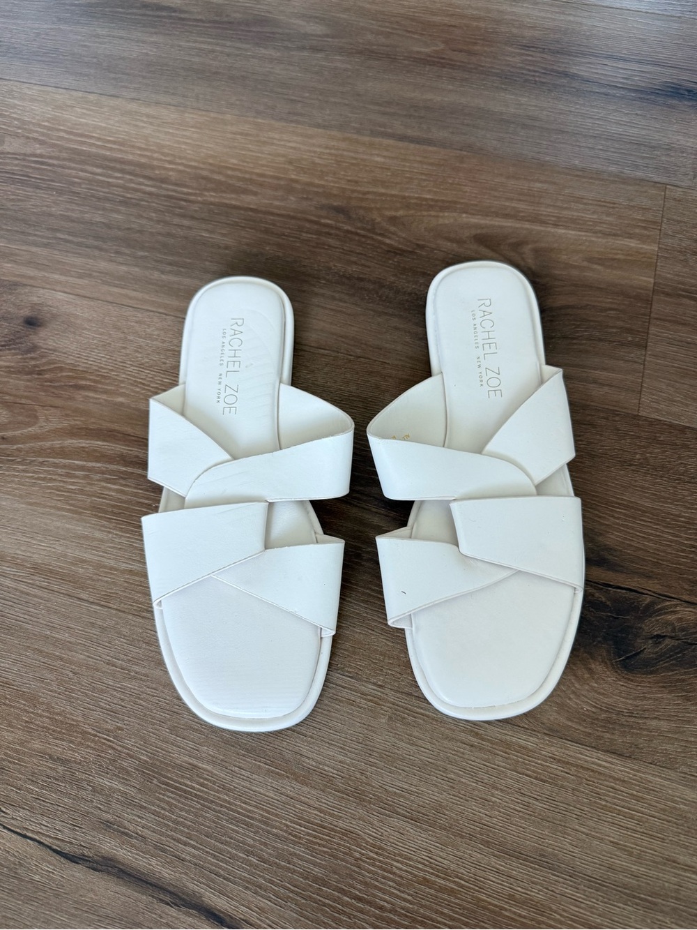 Rachel Zoe White Crisscross Slide Sandals